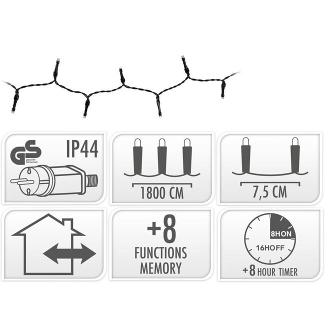 Kerstverlichting 240 led- 18m - multicolor - Timer - Lichtfuncties - Geheugen - Buiten