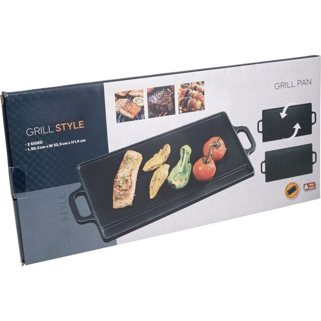 Grillplaat voor de BBQ - Gietijzer - Dubbelzijdig - Geribbeld en Gladde Kant