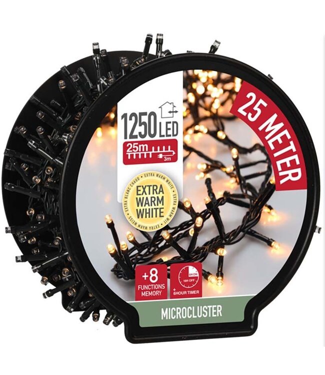 Micro Cluster met Haspel - 1250 LED - 25 meter - met timer - extra warm wit