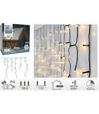 IJspegel verlichting - 12 meter - 360 LED - Timer - Lichtfuncties - Geheugen - warm wit