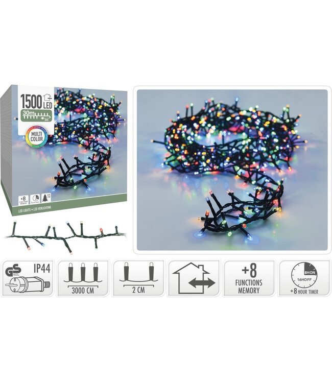 Microcluster - 1500 led - 30m - multicolor - Timer - Lichtfuncties - Geheugen - Buiten