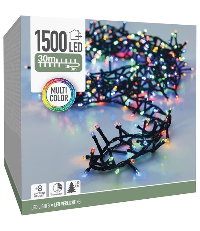 Microcluster - 1500 led - 30m - multicolor - Timer - Lichtfuncties - Geheugen - Buiten