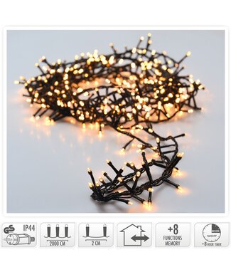 Microcluster - 1000 led - 20m - warm wit - Timer - Lichtfuncties - Geheugen - Buiten
