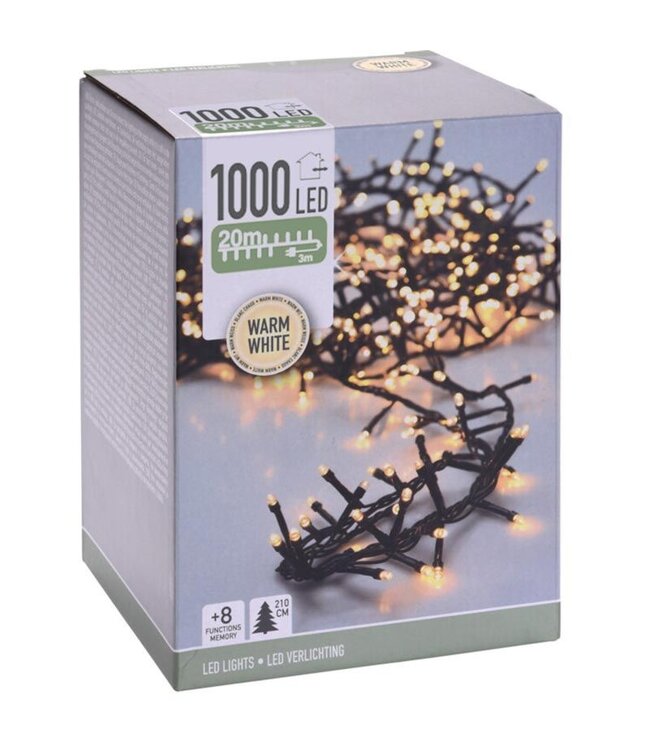 Microcluster - 1000 led - 20m - warm wit - Timer - Lichtfuncties - Geheugen - Buiten