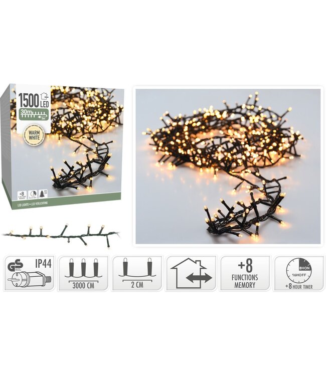 Microcluster - 1500 led - 30m - warm wit - Timer - Lichtfuncties - Geheugen - Buiten