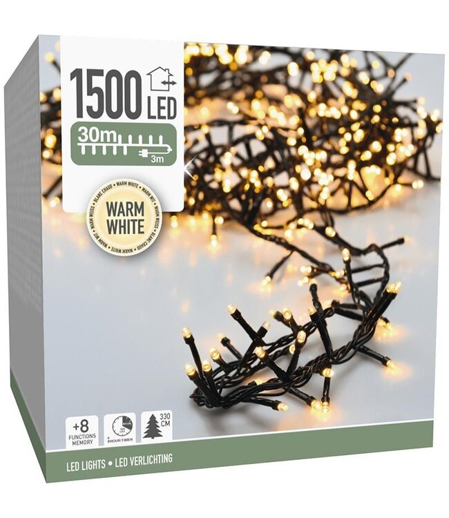 Microcluster - 1500 led - 30m - warm wit - Timer - Lichtfuncties - Geheugen - Buiten
