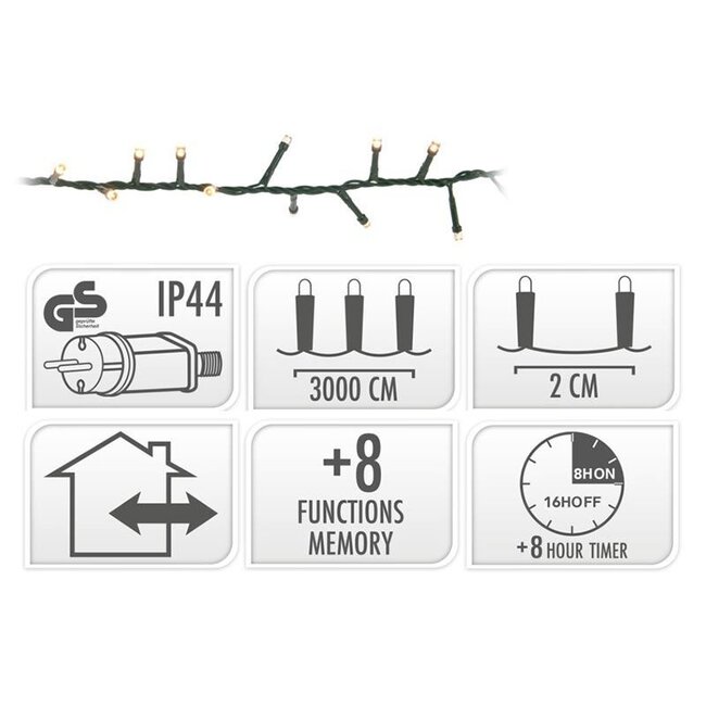 Microcluster - 1500 led - 30m - warm wit - Timer - Lichtfuncties - Geheugen - Buiten