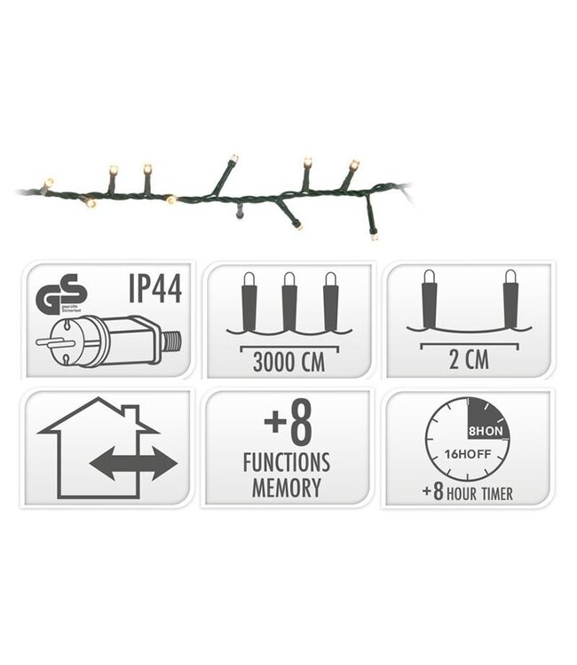 Microcluster - 1500 led - 30m - warm wit - Timer - Lichtfuncties - Geheugen - Buiten