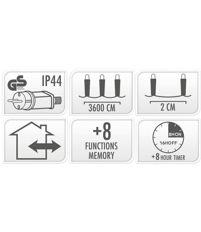 Microcluster - 1800 led - 36m - extra warm wit - Timer - Lichtfuncties - Geheugen - Buiten