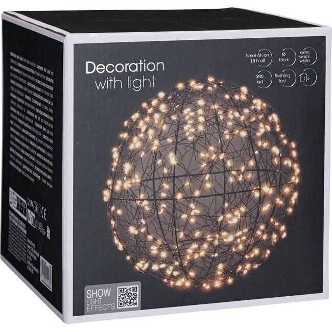 Verlichte Decoratiebal - 18 cm - 200 led - extra warm wit