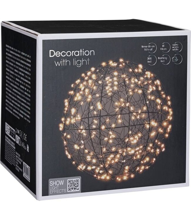 Verlichte Decoratiebal - 18 cm - 200 led - extra warm wit