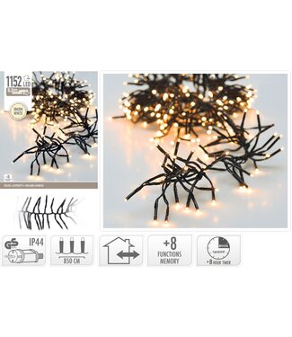 Clusterverlichting - 1152 LED - 8.5m - Timer - Lichtfuncties - warm wit