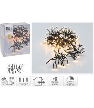 Clusterverlichting - 1152 LED - 8.5m - Timer - Lichtfuncties - extra warm wit
