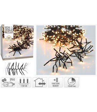 Clusterverlichting - 1512 LED - 11m - Timer - Lichtfuncties - warm wit