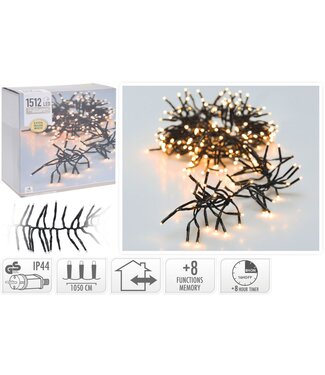 Clusterverlichting - 1512 LED - 11m - Timer - Lichtfuncties - extra warm wit