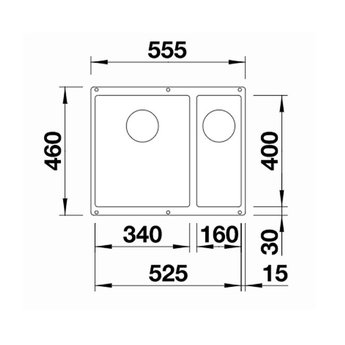 Blanco Zwarte Spoelbak Blanco SUBLINE 340/160U-525985-Black line - Onderbouw-Hoofdbak Links