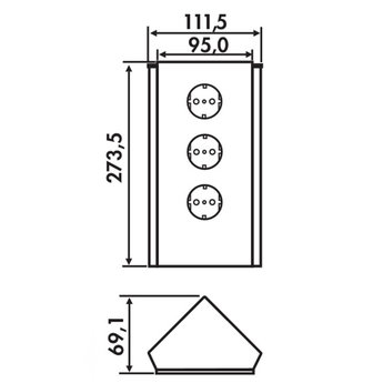 Naber Hoekstopcontact keuken Zwart glas 3-voudig