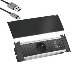 Bachmann Kapsa inbouw stopcontact met USB-A en USB-C, Belgische aarding, zwart