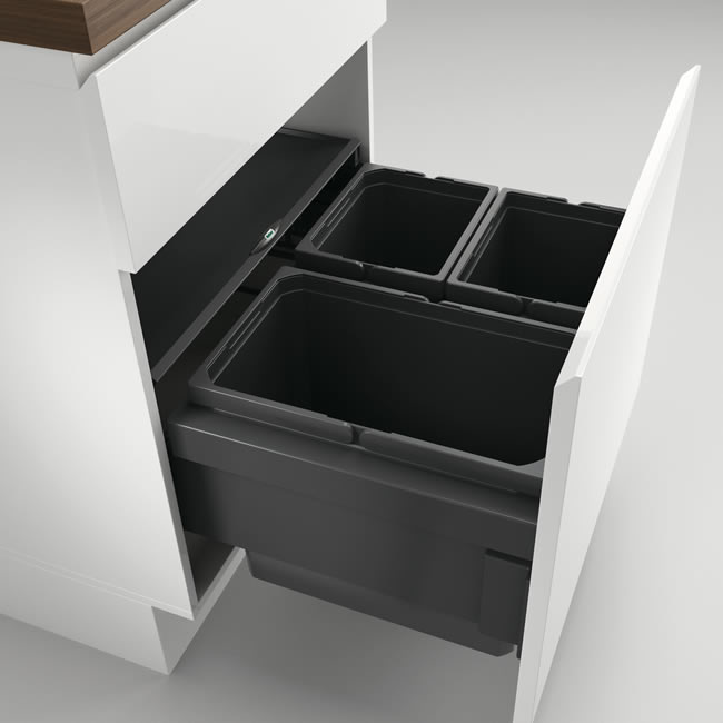 SVITA EM3 x 10 inbouwemmer 30 l (3 x 10 l), 3 vakken met deksel, afvalscheidingssysteem, 3-voudige keukenonderkast, afvalemmer, uittrekbaar, grijs