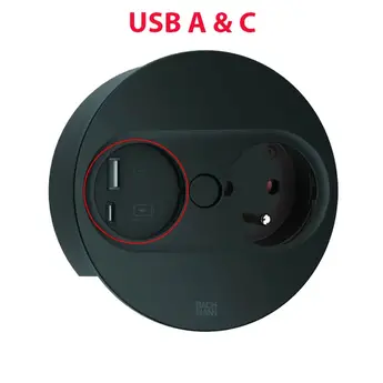 TWIST 2.0 Rond Met USB A&C-Zwart-Kan automatisch worden geopend