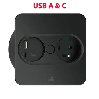 TWIST 2.0 Vierkant Met USB A&C-Zwart-Kan automatisch worden geopend