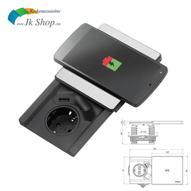 Schulte EVOline Square 80 Schuko con caricatore USB QI