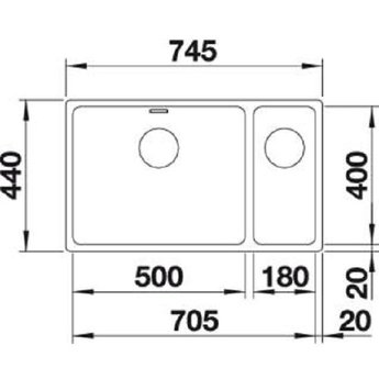 Blanco Spoelbak keuken - ANDANO 500/180U - Manuele of Automatische bediening - Grote bak Links