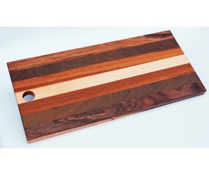 Bread board made of the Brazilian hardwoods, tigerwood, greenheart, curupay  a;ongside Dutch maple. A suitable size of 23x50 cm. - Kitchen artwoods