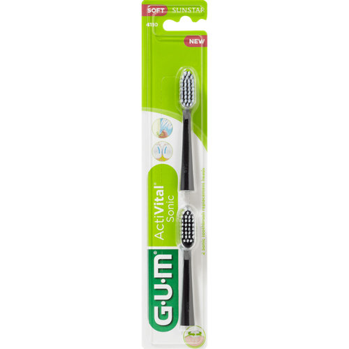 GUM GUM ActiVital Sonic Opzetborstels | 2 stuks | Zwart