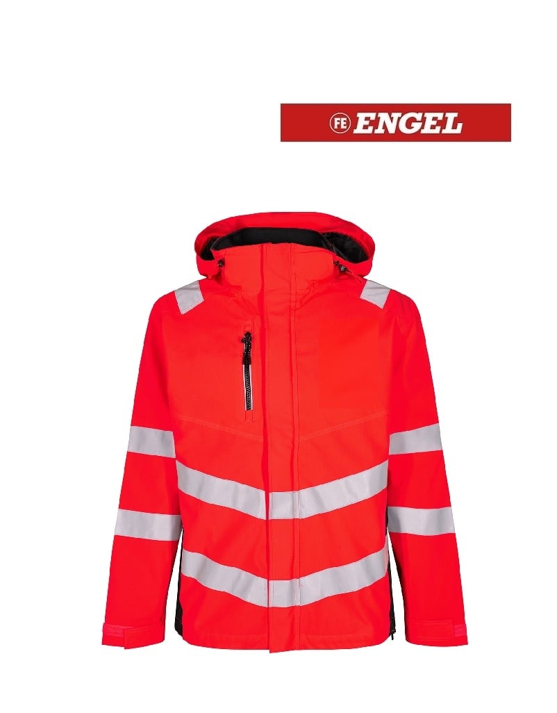 Engel Workwear - Arbeitskleidung für Profis FE1146.4720.S.K - Softshelljacke, EN 20741 Klasse 3, Leuchtrot mit Schwarz