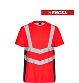 Engel Workwear - Arbeitskleidung für Profis FE9544.4720.S.K - T-Shirt Kurzarm, EN 20471 Kl. 2, Leuchtrot mit Schwarz
