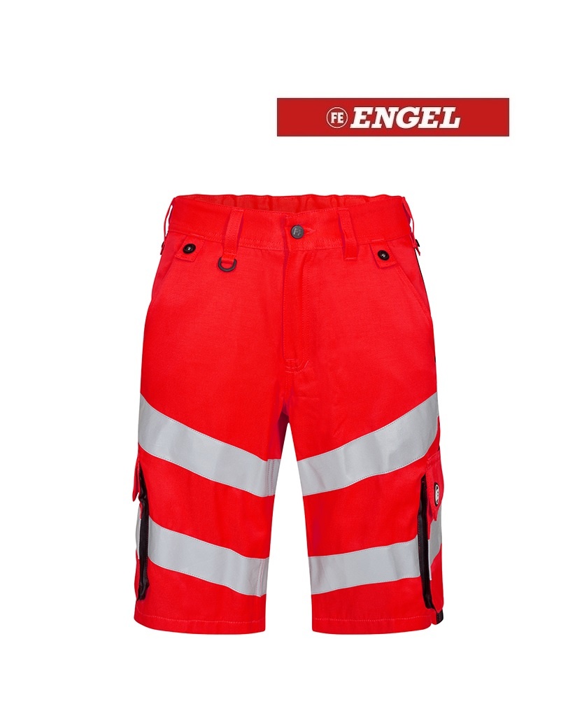 Engel Workwear - Arbeitskleidung für Profis FE6545.4720.S - Warnschutzhose kurz, EN 20741 Klasse 1, leuchtrot-schwarz