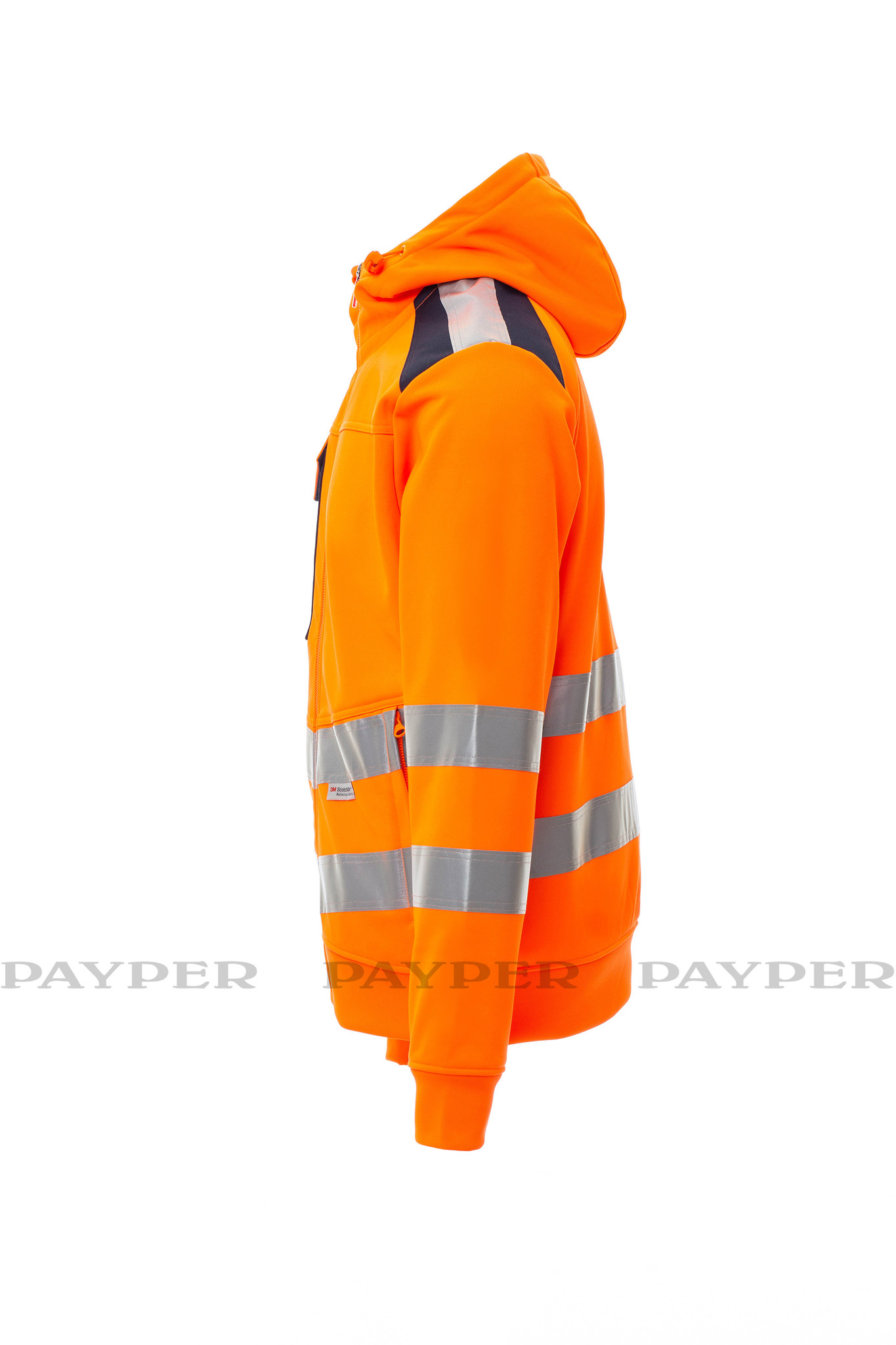 Payper Leader Fluoorange -  Herren-Warnschutz-Sweatjacke mit Kapuze, Reflexstreifen, Orange/Marineblau