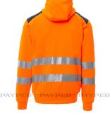 Payper Leader Fluoorange -  Herren-Warnschutz-Sweatjacke mit Kapuze, Reflexstreifen, Orange/Marineblau