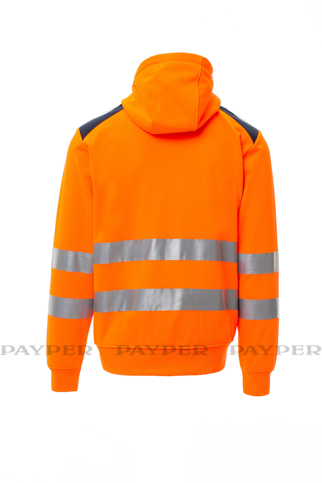 Payper Leader Fluoorange -  Herren-Warnschutz-Sweatjacke mit Kapuze, Reflexstreifen, Orange/Marineblau