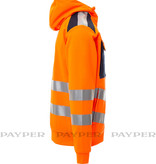 Payper Leader Fluoorange -  Herren-Warnschutz-Sweatjacke mit Kapuze, Reflexstreifen, Orange/Marineblau