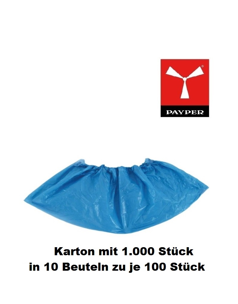 Payper PP-U-08   Box - Überschuh aus Polyethylen CPE mit Gummizug im Karton mit 1.000 Stück, ( in 10 Beuteln zu je 100 Stück)