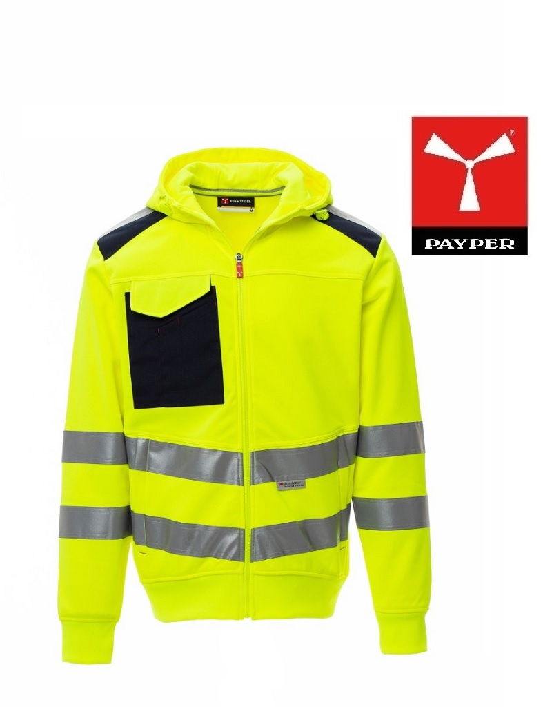 Payper Leader Fluogelb -  Herren-Warnschutz-Sweatjacke mit Kapuze, Reflexstreifen