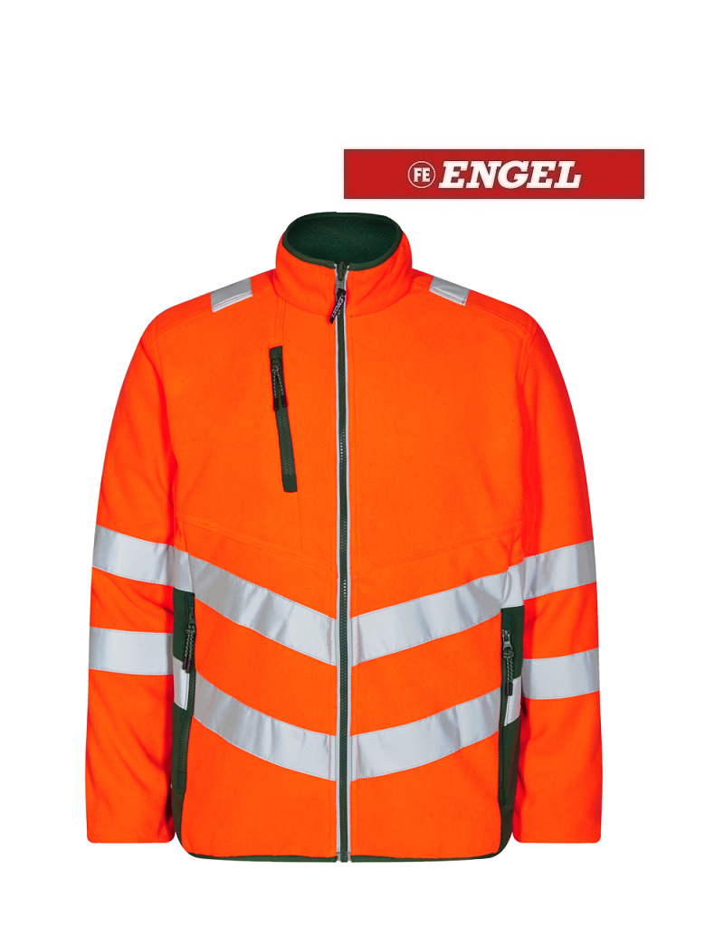 Engel Workwear - Arbeitskleidung für Profis FE1192.101.S.K  Fleece-Jacke EN 20471 Kl. 2, Orange-grün