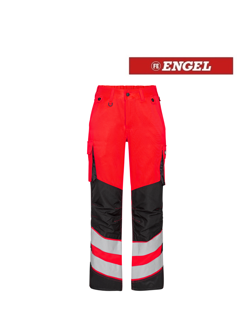Engel Workwear - Arbeitskleidung für Profis FE2543.4720.S.K Damen Warnschutz - Hose, EN 20741 Klass 2,Rot mit Schwarz