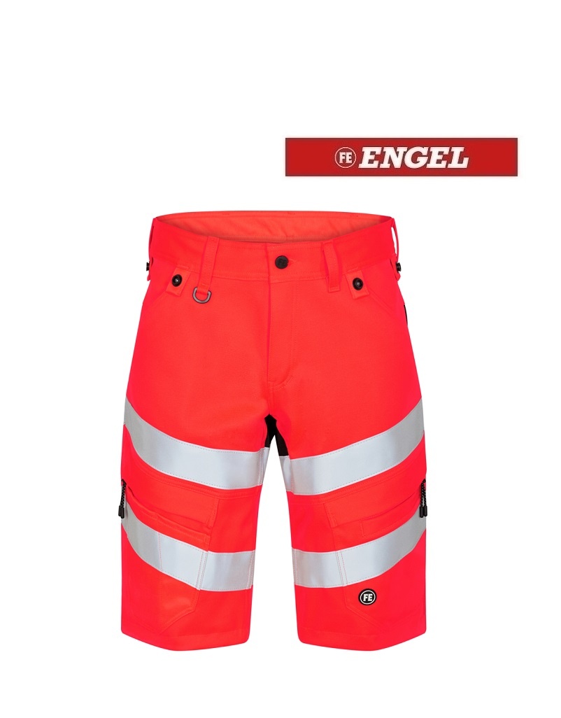 Engel Workwear - Arbeitskleidung für Profis FE6546.4720.S - Warnschutzhose kurz,  rot/schwarz