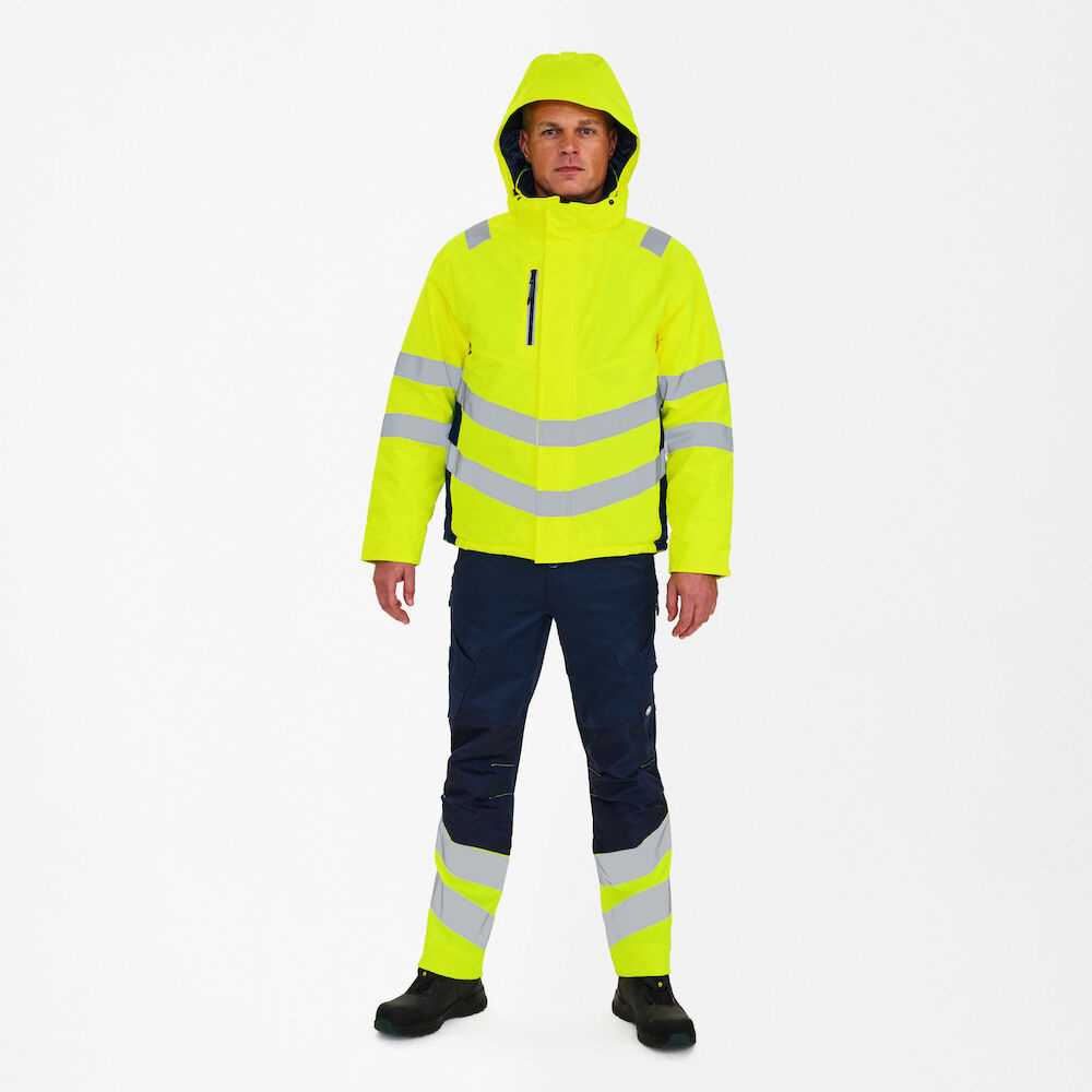 Engel Workwear - Arbeitskleidung für Profis FE1946.38165.S -  Safety Winter-Jacke, Gelb mit Navyy