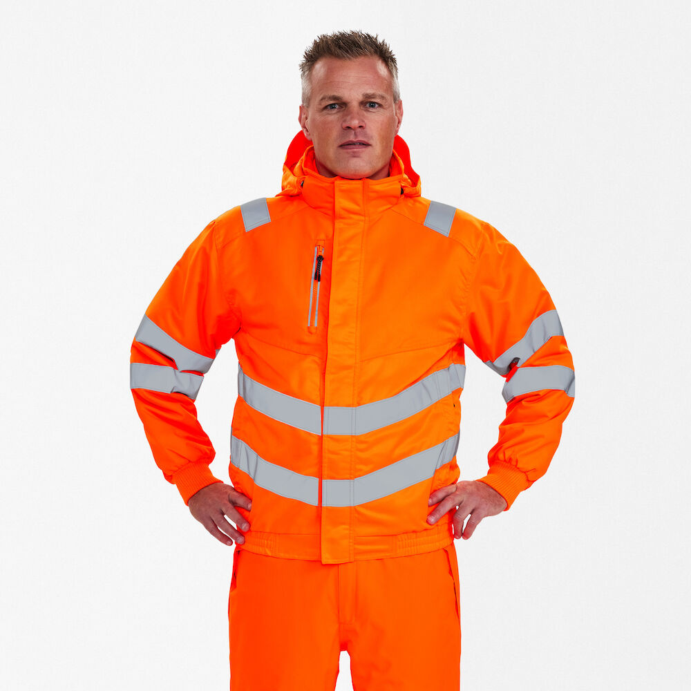 Engel Workwear - Arbeitskleidung für Profis FE1247.10.S., Fluoreszierende, wind- und wasserabweisende Safety Pilotjacke, EN 20741 Klasse 3, orange