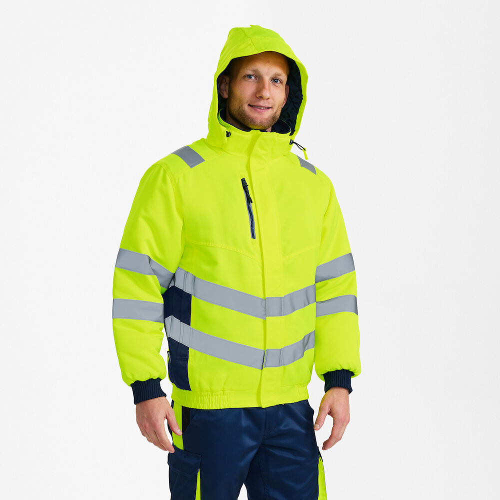 Engel Workwear - Arbeitskleidung für Profis FE1247.38165.S., Fluoreszierende, wind- und wasserabweisende Safety Pilotjacke, EN 20741 Klasse 3,  Gelb-Blau