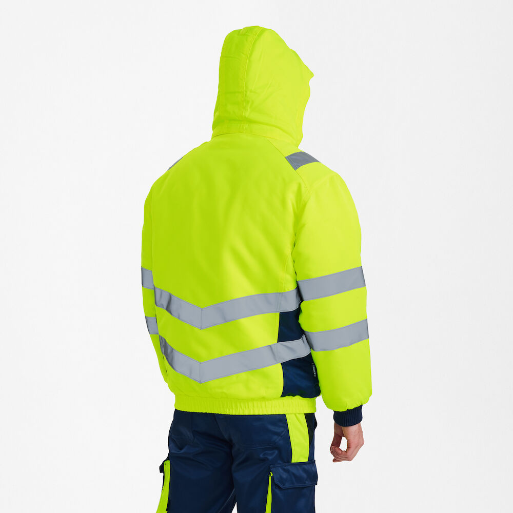 Engel Workwear - Arbeitskleidung für Profis FE1247.38165.S., Fluoreszierende, wind- und wasserabweisende Safety Pilotjacke, EN 20741 Klasse 3,  Gelb-Blau