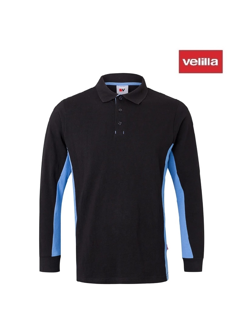 Velilla 105514 schwarz skyblau - Poloshirt, Zweifarbig, Langarm, BW und Polyester, Knopfverschluss vorne von Velilla