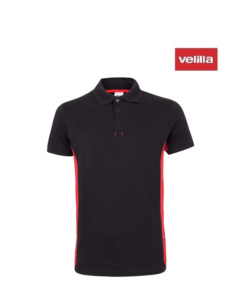 Velilla Kleider 105504 schwarz rot -  Poloshirt, Zweifarbig, BW und Polyester, Knopfverschluss vorne. Gerippte Bündchen und Kragen.