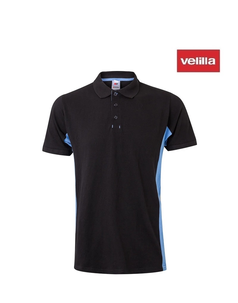 Velilla 105504 schwarz skyblau -  Poloshirt, Zweifarbig, BW und Polyester, Knopfverschluss vorne. Gerippte Bündchen und Kragen.