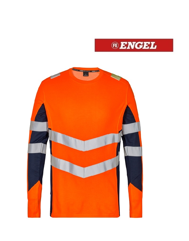 Engel Workwear - Arbeitskleidung für Profis FE9545.10165.s.K - T-Shirt Langarm, EN 20471 Kl. 2, Orange mit navy von ENGEL