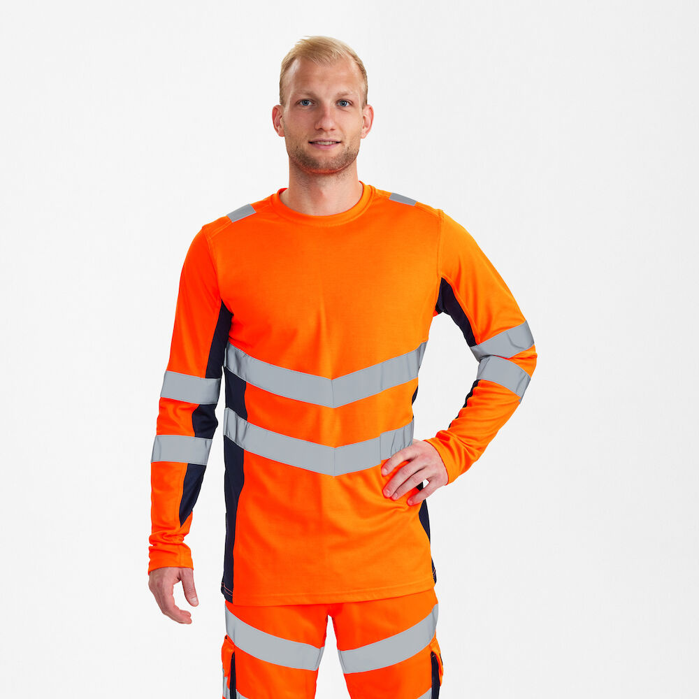 Engel Workwear - Arbeitskleidung für Profis FE9545.10165.s.K - T-Shirt Langarm, EN 20471 Kl. 2, Orange mit navy von ENGEL